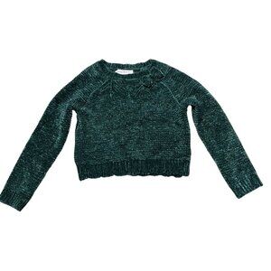 Tommy Bahama Girls Chenille Sweater Size XS 4 Green Scallop Ribbed Crew Neck